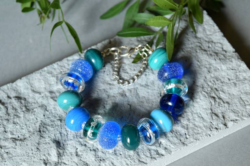 Muranoglasperlenarmband Türkisblaue Lampworkperlen von EdivetroGlass
