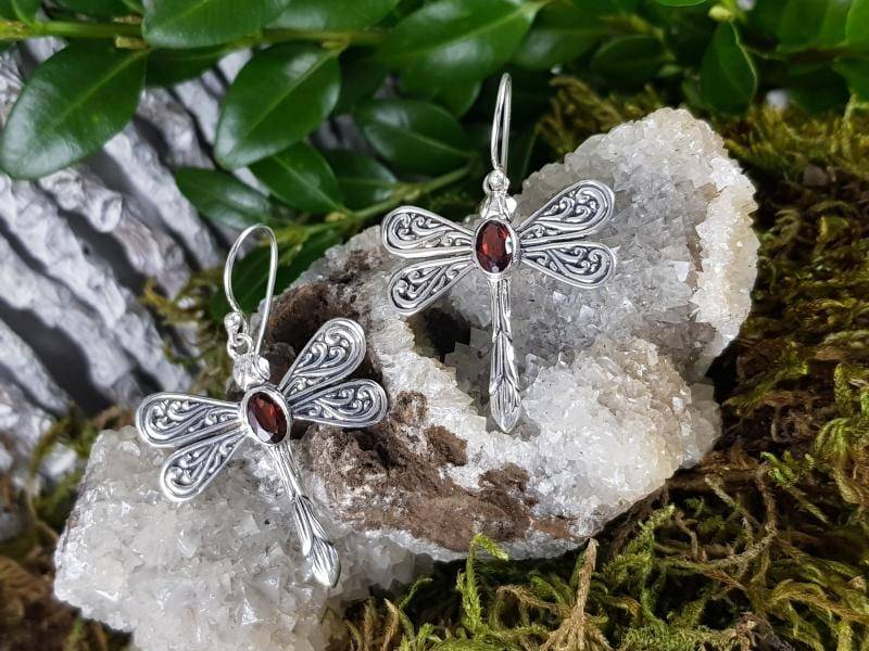 Ohrringe 925Er Silber Libelle Mit Granat Oder Peridot von EdlesGeschmeideWelt