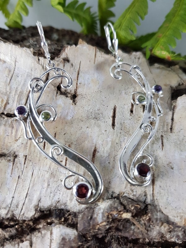 Ohrringe 925Er Silber Mit Granat, Peridot Und Amethyst von EdlesGeschmeideWelt