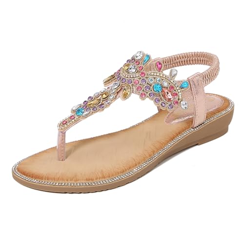Edmundry Bequeme Damen Sandalen Sommer Bohemian Strass Strand Flip Flops Sandalen Casual Flach Elastisch Riemen Sandalen, Pink, 41 EU Edmundry Bequeme Damen Sandalen Sommer Bohemian Strass Strand Flip Flops Sandalen Casual Flach Elastisch Riemen Sandalen, Pink, 41 EU von Edmundry