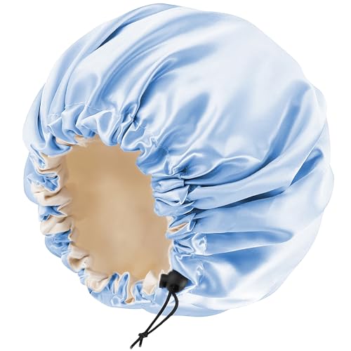 Satin Bonnet Silk Bonnet for Curly Hair Bonnet Braid Bonnet for Sleeping Bonnets for Women Large Double-Layer Adjustable Blue von Edoneery