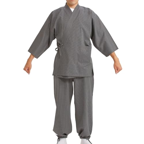 Edoten Herren Japan Kimono Steppkleidung Sashiko Samue, GRAU, L von Edoten