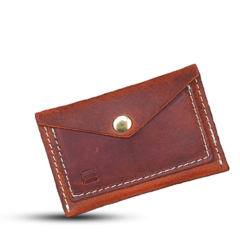 Edozos Crazyhorse Kreditkartenetui für Herren und Damen, echtes weiches Leder, minimalistisch, handgefertigt, schlankes Design, mit Knöpfen, Brustmutter, Length 11 cm x Width 8.5 cm, Minimalistisch von Edozos