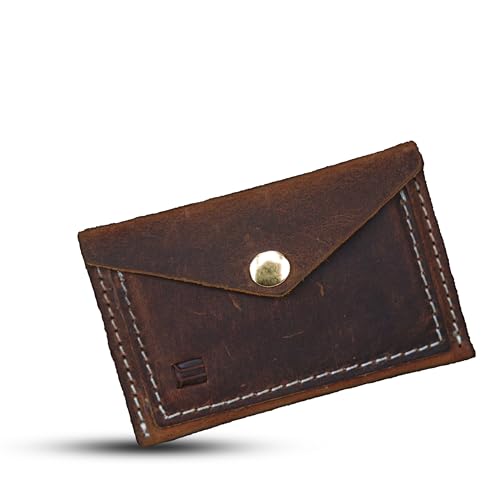 Edozos Crazyhorse Kreditkartenetui für Herren und Damen, echtes weiches Leder, minimalistisch, handgefertigt, schlankes Design, mit Knöpfen, dark olive, Length 11 cm x Width 8.5 cm, Minimalistisch von Edozos