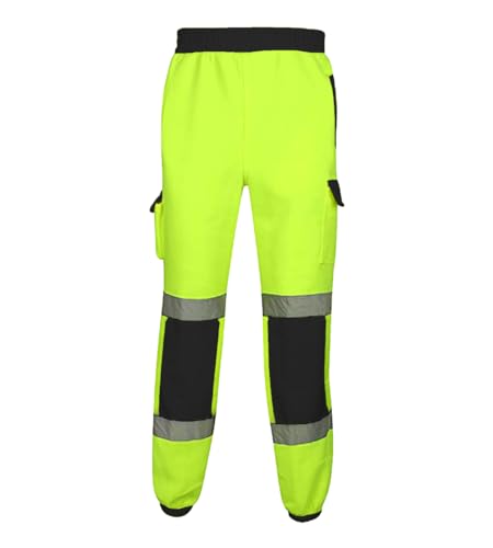 Edozos Herren Hohe Sichtbarkeit Sicherheit Verkehr Arbeitshose Hi Viz Zweifarbige Jogginghose Kampfhose Arbeitskleidung Jogger, Gelb / marineblau, 27-32 von Edozos
