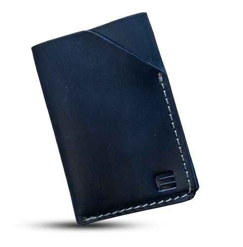 Edozos Leder-Kreditkartenhalter, minimalistisch, im Taschenformat, echte handgefertigte Geldbörse, schlanke Kreditkarte, Ausweis, gefalteter Geldhalter für Herren & Damen, ozeanblau, Length 10 cm x von Edozos
