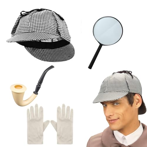Edozos Sherlock Holmes Kostüm Set für Erwachsene - Viktorianischer Detektiv Verkleidung mit Deerstalker Hut, Umhang, Lupe, Pfeife & Handschuhe - Perfekt für Halloween, Mottoparty & Cosplay von Edozos
