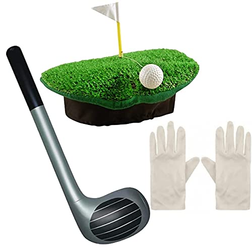 Herren Damen Pub Golf Golf Kostüm Zubehör Kit - Lustiger Golfhut + weiße Handschuhe + aufblasbarer Schläger - Neuheit Sport Party Junggesellinnenabschied Fancy Dress Up, grün, Einheitsgröße von Edozos