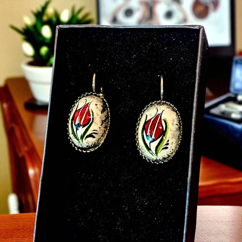 Handarbeit Porzellan Ohrringe Mit Authentisch Blumen Motive, Vintage Keramik Handbemalte Ethnisch von EdsHandwerk