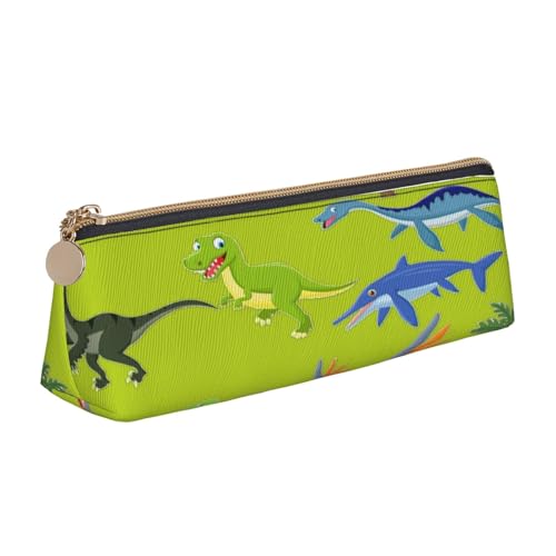 EdsfFehs Federmäppchen aus Leder mit Cartoon-Dinosaurier-Bildern, dreieckige Schreibwaren-Aufbewahrungstasche, einfach und modisch von EdsfFehs
