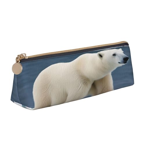 EdsfFehs Federmäppchen aus Leder mit Eisbär-Aufdruck, dreieckige Schreibwaren-Aufbewahrungstasche, einfach und modisch von EdsfFehs