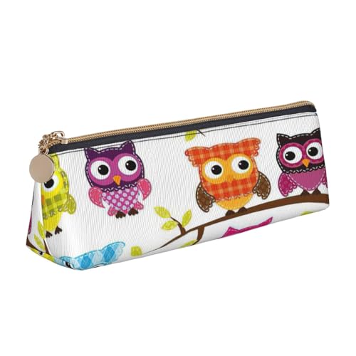 EdsfFehs Federmäppchen aus Leder mit Eulen auf Baumzweigen, dreieckige Schreibwaren-Aufbewahrungstasche, einfach und modisch von EdsfFehs
