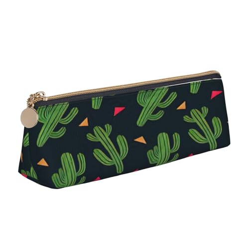 EdsfFehs Federmäppchen aus Leder mit Kaktus-Kunstdruck, dreieckige Schreibwaren-Aufbewahrungstasche, einfach und modisch von EdsfFehs