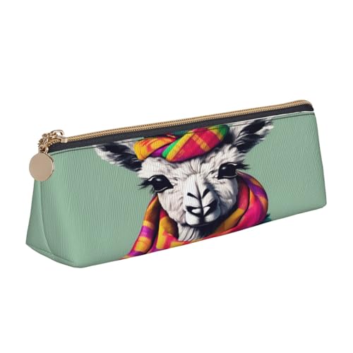 EdsfFehs Federmäppchen aus Leder mit Lama-in-Schal-Aufdruck, dreieckige Schreibwaren-Aufbewahrungstasche, einfach und modisch von EdsfFehs