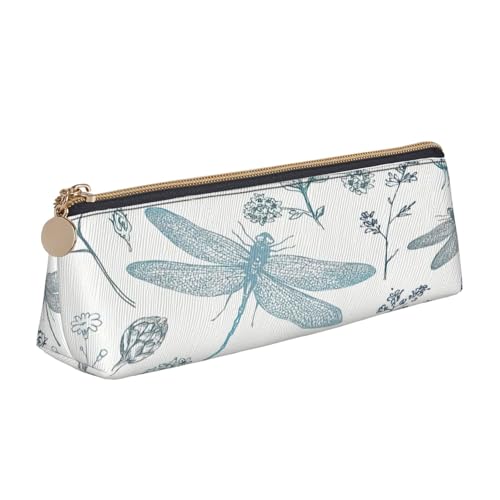 EdsfFehs Federmäppchen aus Leder mit Libellen-Blumendruck, dreieckige Schreibwaren-Aufbewahrungstasche, einfach und modisch von EdsfFehs
