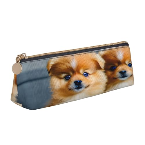 EdsfFehs Federmäppchen aus Leder mit Zwergspitzen-Motiv, dreieckige Schreibwaren-Aufbewahrungstasche, einfach und modisch von EdsfFehs