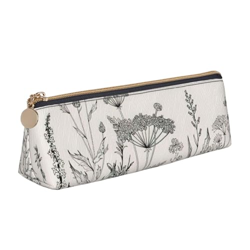 EdsfFehs Federmäppchen aus Leder mit botanischer Gravur, dreieckige Schreibwaren-Aufbewahrungstasche, einfach und modisch von EdsfFehs