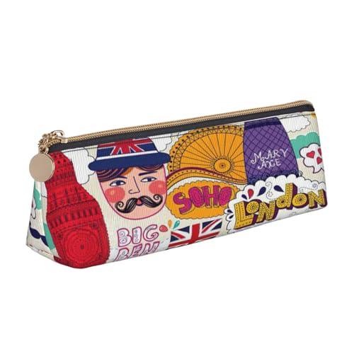 EdsfFehs Federmäppchen aus Leder mit englischem Druck, dreieckige Schreibwaren-Aufbewahrungstasche, einfach und modisch von EdsfFehs