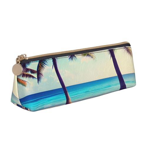 EdsfFehs Federmäppchen mit Strandpalmen, 1 bedrucktes Leder-Federmäppchen, dreieckige Schreibwaren-Aufbewahrungstasche, einfach und modisch von EdsfFehs