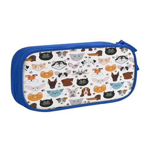 EdsfFehs Federmäppchen mit großem Fassungsvermögen, Cartoon-Katzen- und Hunde-Druck, doppellagig, mit Reißverschluss, mehrere Fächer, tragbar, blau, Einheitsgröße, Schulranzen-Set EdsfFehs Federmäppchen mit großem Fassungsvermögen, Cartoon-Katzen- und Hunde-Druck, doppellagig, mit Reißverschluss, mehrere Fächer, tragbar, blau, Einheitsgröße, Schulranzen-Set von EdsfFehs