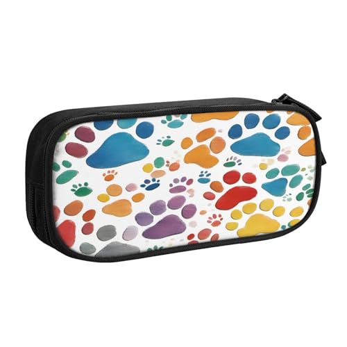 EdsfFehs Federmäppchen mit großem Fassungsvermögen, Pfotenabdruck-Kunstdruck, doppellagig, mit Reißverschluss, mehrere Fächer, tragbar, Schwarz , Einheitsgröße, Schulranzen-Set von EdsfFehs