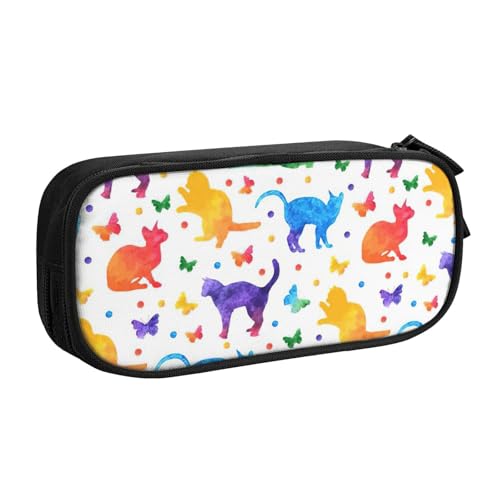 EdsfFehs Federmäppchen mit großem Fassungsvermögen, Schmetterlingspunkte und Katzen-Druck, doppellagig, mit Reißverschluss, mehrere Fächer, tragbar, Schwarz , Einheitsgröße, Schulranzen-Set von EdsfFehs