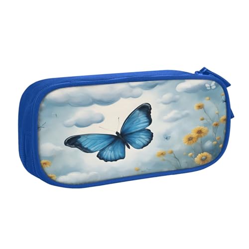 EdsfFehs Federmäppchen mit großem Fassungsvermögen, blauer Schmetterling und Wolken, doppellagig, mit Reißverschluss, mehrere Fächer, tragbar, blau, Einheitsgröße, Schulranzen-Set EdsfFehs Federmäppchen mit großem Fassungsvermögen, blauer Schmetterling und Wolken, doppellagig, mit Reißverschluss, mehrere Fächer, tragbar, blau, Einheitsgröße, Schulranzen-Set von EdsfFehs