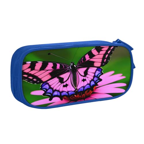EdsfFehs Federmäppchen mit großem Fassungsvermögen, doppelschichtig, mit Reißverschluss, mehrere Fächer, tragbar, mit rosa Blumen und violettem Schmetterling, blau, Einheitsgröße, Schulranzen-Set EdsfFehs Federmäppchen mit großem Fassungsvermögen, doppelschichtig, mit Reißverschluss, mehrere Fächer, tragbar, mit rosa Blumen und violettem Schmetterling, blau, Einheitsgröße, Schulranzen-Set von EdsfFehs