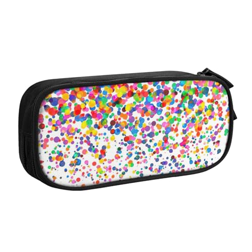 EdsfFehs Federmäppchen mit großem Fassungsvermögen, farbige Punkte, Kunstdruck, doppellagig, Reißverschluss, mehrere Fächer, tragbar, Schwarz , Einheitsgröße, Schulranzen-Set von EdsfFehs