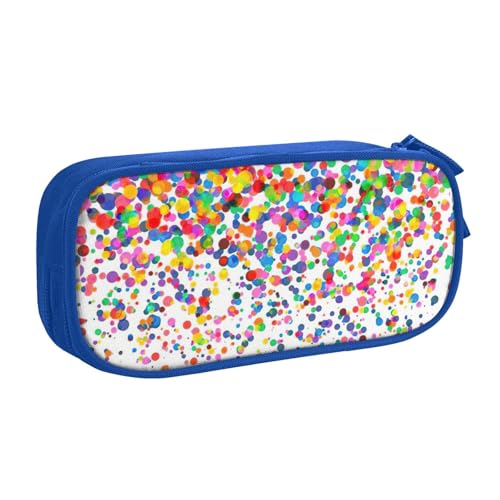 EdsfFehs Federmäppchen mit großem Fassungsvermögen, farbige Punkte, Kunstdruck, doppellagig, Reißverschluss, mehrere Fächer, tragbar, blau, Einheitsgröße, Schulranzen-Set von EdsfFehs