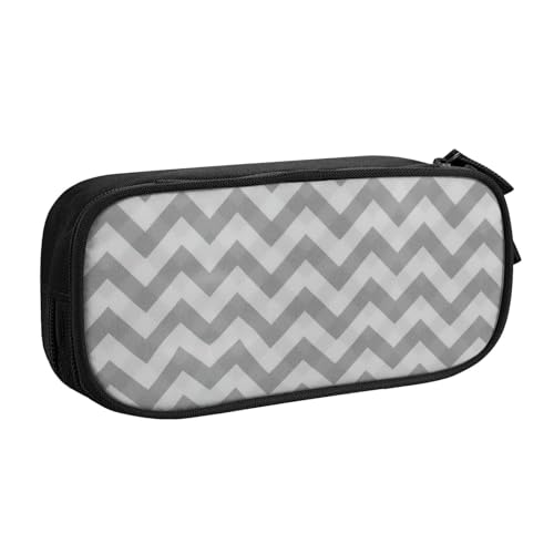 EdsfFehs Federmäppchen mit großem Fassungsvermögen, grauer Wellen-Streifendruck, doppellagig, mit Reißverschluss, mehrere Fächer, tragbar, Schwarz , Einheitsgröße, Schulranzen-Set von EdsfFehs