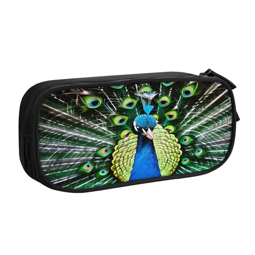 EdsfFehs Federmäppchen mit großem Fassungsvermögen, mit frischem Pfauen-Druck, doppellagig, mit Reißverschluss, mehrere Fächer, tragbar, Schwarz , Einheitsgröße, Schulranzen-Set von EdsfFehs