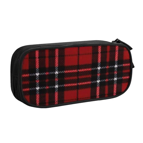 EdsfFehs Federmäppchen mit großem Fassungsvermögen, rot und schwarz, kariert, doppellagig, mit Reißverschluss, mehrere Fächer, tragbar, Schwarz , Einheitsgröße, Schulranzen-Set von EdsfFehs