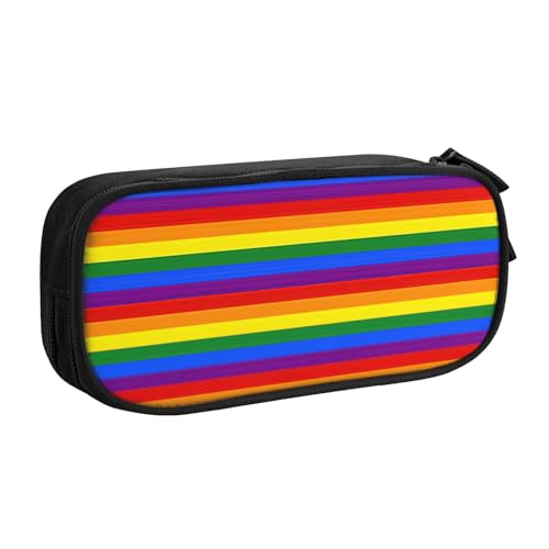 EdsfFehs Federmäppchen mit großem Fassungsvermögen und Regenbogen-Muster, doppellagig, mit Reißverschluss, mehrere Fächer, tragbar, Schwarz , Einheitsgröße, Schulranzen-Set von EdsfFehs