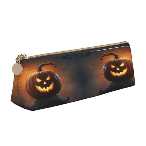 EdsfFehs Halloween Ghost Pumpkin 1 bedrucktes Leder-Federmäppchen, dreieckige Schreibwaren-Aufbewahrungstasche, einfach und modisch von EdsfFehs