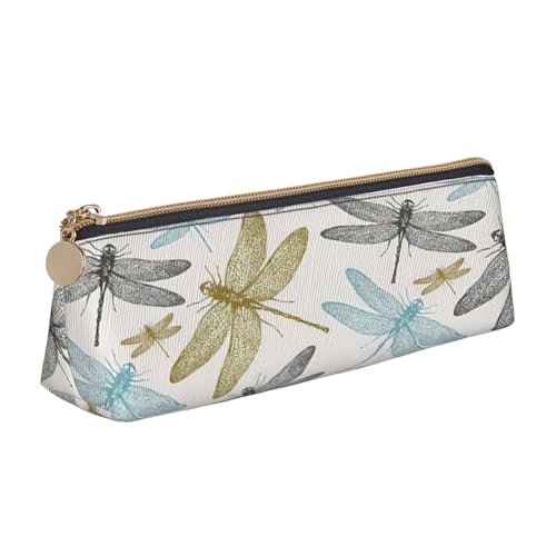 EdsfFehs Schlichtes Federmäppchen aus Leder mit Libellen-Aufdruck, dreieckige Schreibwaren-Aufbewahrungstasche, einfach und modisch von EdsfFehs