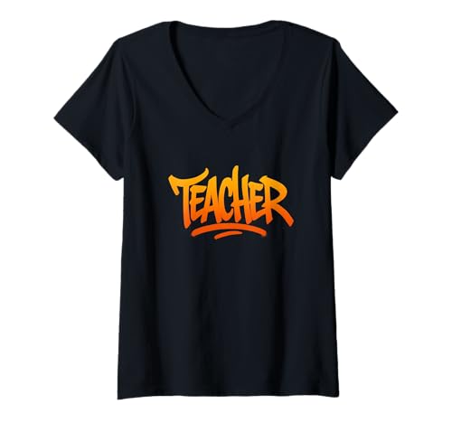 Damen Teacher Graffiti Typografie Bold Spray Street Art T-Shirt mit V-Ausschnitt Damen Teacher Graffiti Typografie Bold Spray Street Art T-Shirt mit V-Ausschnitt von Edu Vibe Co.
