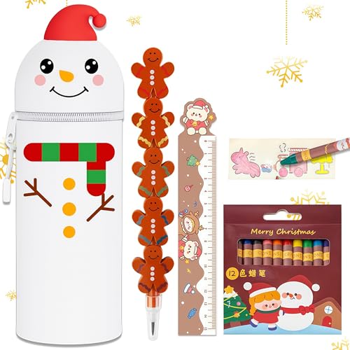 EduPlayte 2 in 1 Silicon Federmäppchen - Kawaii mäppchen Schneemann + 12 Buntstifte + Bleistift + Notizbuch + Lineal - Tischstifthalter, Reißverschluss, Schulbedarf, Mädchen Jungen EduPlayte 2 in 1 Silicon Federmäppchen - Kawaii mäppchen Schneemann + 12 Buntstifte + Bleistift + Notizbuch + Lineal - Tischstifthalter, Reißverschluss, Schulbedarf, Mädchen Jungen von EduPlayte