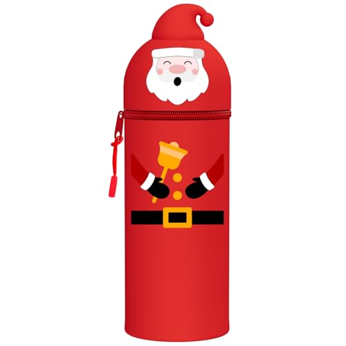 EduPlayte 2 in 1 Silicon Federmäppchen - Kawaii mäppchen Weihnachtsmann + 7 Bleistiftset + Notizbuch - Tischstifthalter, Reißverschluss, Stiftetasche Buntstifte niedlicher Schulbedarf, Mädchen Jungen von EduPlayte