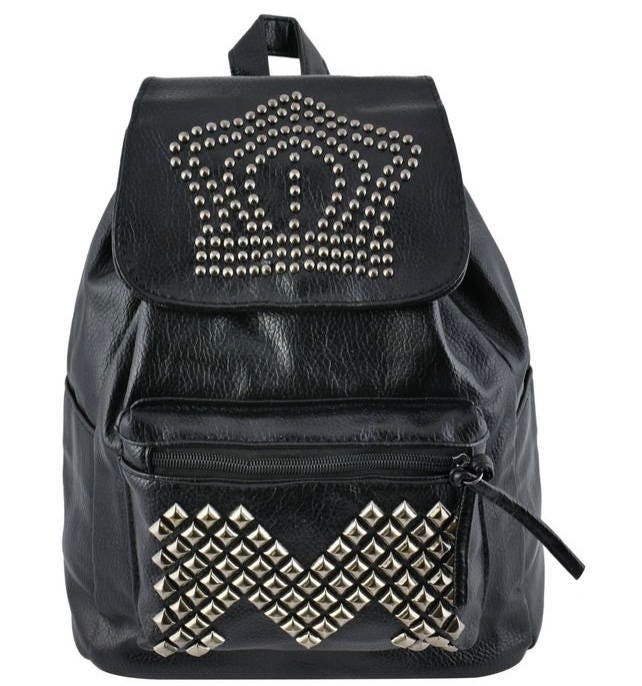 Nieten Schwarzer Rucksack Kunstleder Rucksack Nieten Schwarzer Rucksack Kunstleder Rucksack von EducPrettyGirls