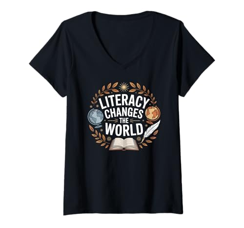 Damen Alphabetisierung verändert die Welt: Lesen für Pädagogen T-Shirt mit V-Ausschnitt Damen Alphabetisierung verändert die Welt: Lesen für Pädagogen T-Shirt mit V-Ausschnitt von Education Advocate Literacy Learning Gifts