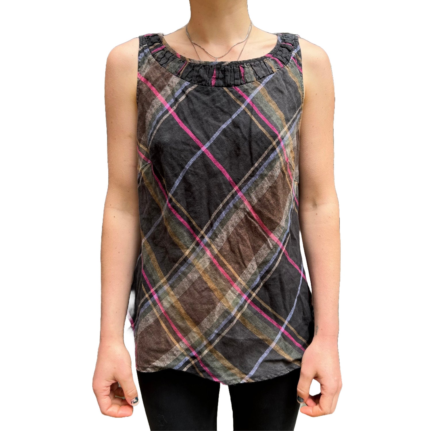 Vintage Carol Little Leinen Kariertes Tank Top Erdtöne Ärmellose Bluse Vintage Carol Little Leinen Kariertes Tank Top Erdtöne Ärmellose Bluse von EducationIsPRICELESS
