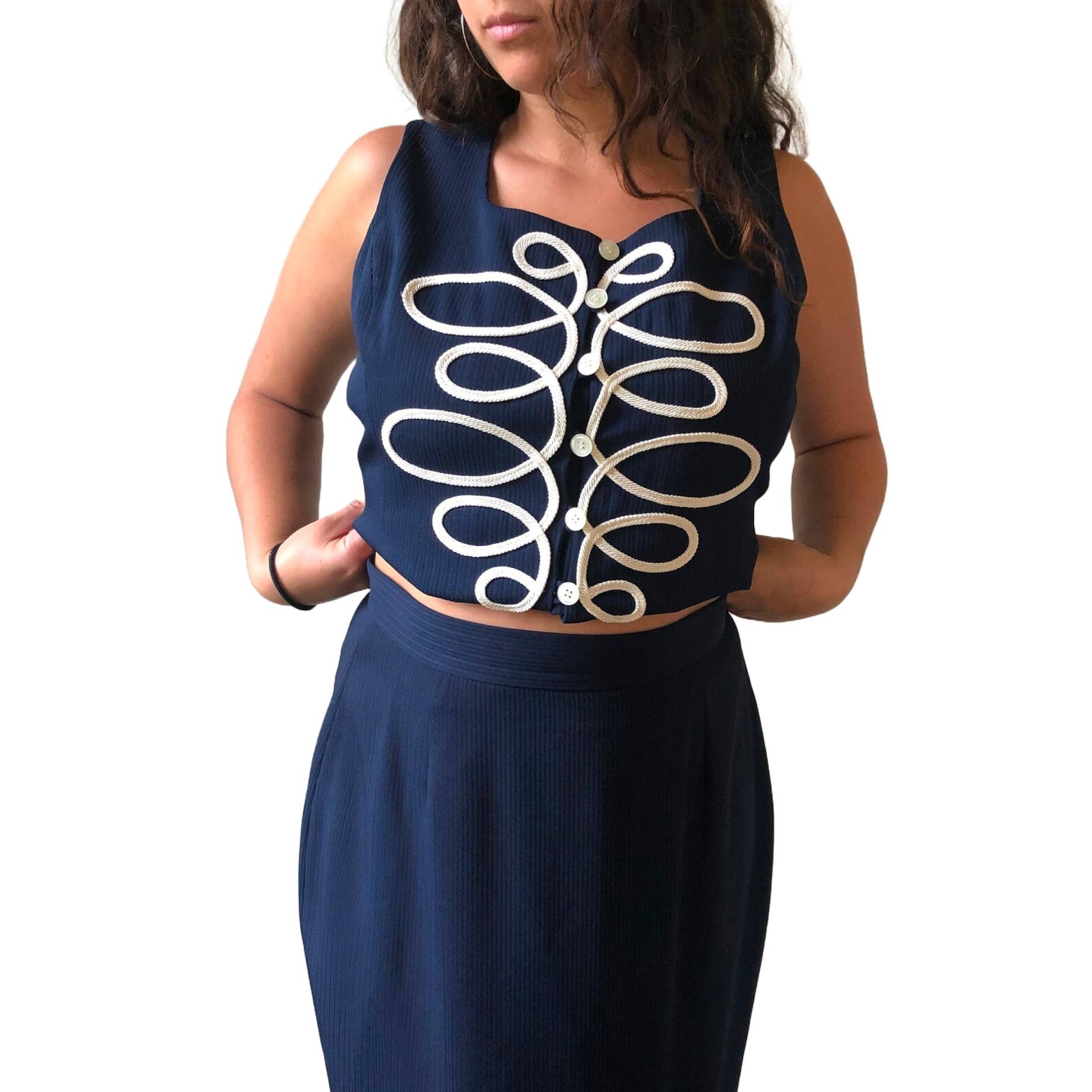 Vintage Andrea Jovine Navy Rock-Set Art Deco Ärmelloses Top Vintage Andrea Jovine Navy Rock-Set Art Deco Ärmelloses Top von EducationIsPRICELESS