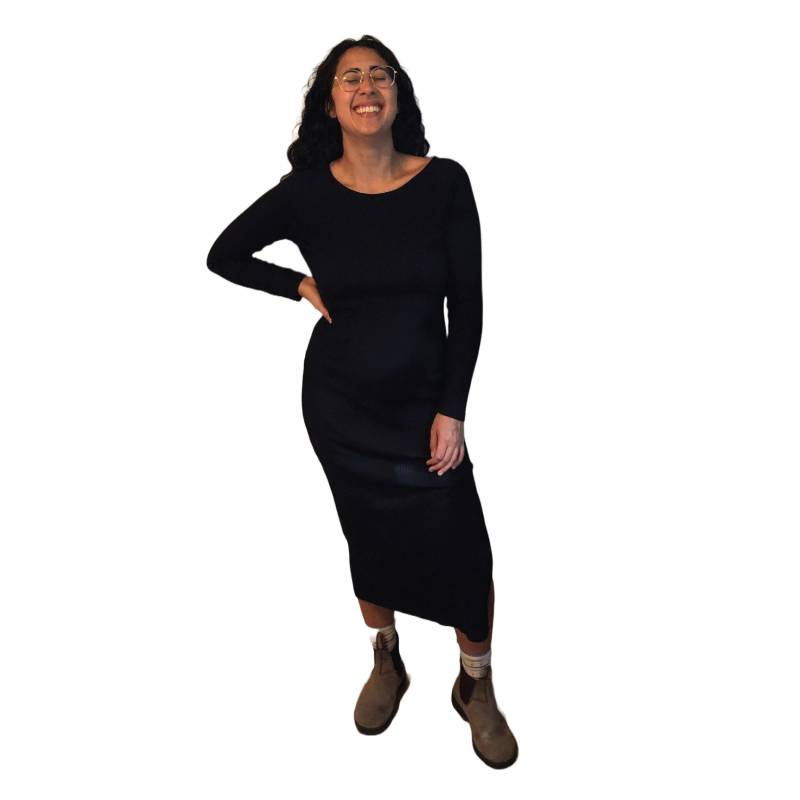 Vintage Schwarz Gerippt Midi Kleid Taillierte Langarm-Schatulle Vintage Schwarz Gerippt Midi Kleid Taillierte Langarm-Schatulle von EducationIsPRICELESS