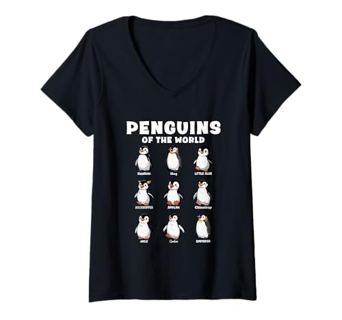 Damen Penguins of The World Cute Animal Species T-Shirt mit V-Ausschnitt Damen Penguins of The World Cute Animal Species T-Shirt mit V-Ausschnitt von Educational Pinguin Bird Nature Wildlife Lover