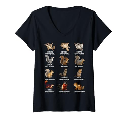 Damen Arten von Eichhörnchen Identifikationstabelle Arten von Eichhörnchen T-Shirt mit V-Ausschnitt von Educational Science Ideas