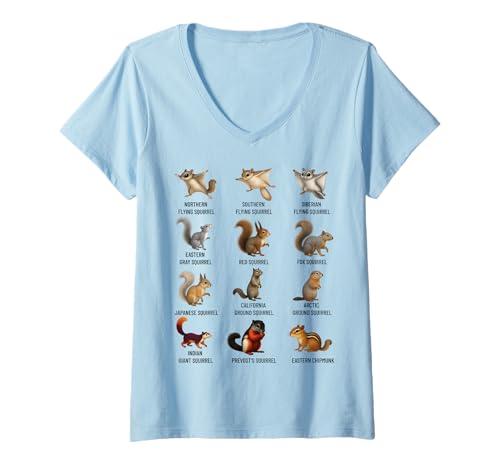 Damen Arten von Eichhörnchen Identifikationstabelle Arten von Eichhörnchen T-Shirt mit V-Ausschnitt von Educational Science Ideas
