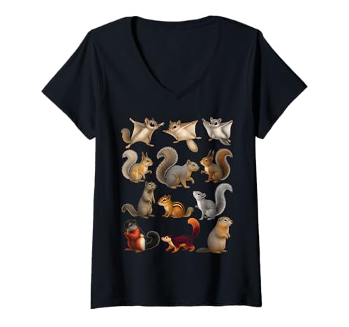 Damen Arten von Eichhörnchen Identifikationstabelle Arten von Eichhörnchen T-Shirt mit V-Ausschnitt von Educational Science Ideas