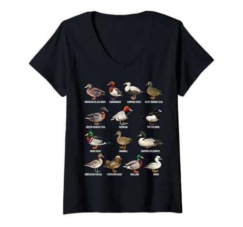 Damen Arten von Wildenten Arten-Identifikationstabelle Entenliebhaber T-Shirt mit V-Ausschnitt von Educational Science Ideas