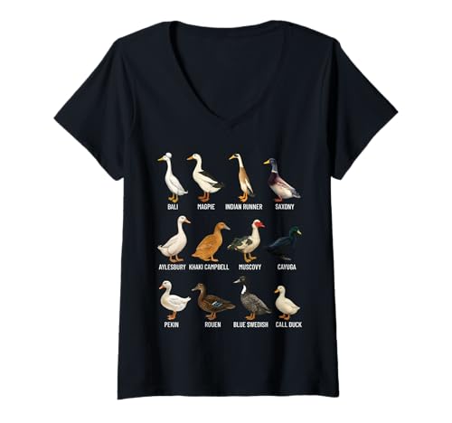 Damen Typen von Hausenten Rassen Identifikationstabelle T-Shirt mit V-Ausschnitt von Educational Science Ideas